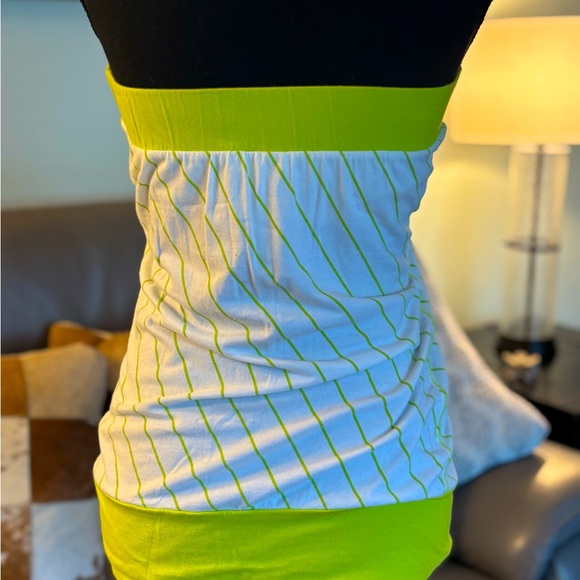 Y2K SOUTH POLE “ WHY WE ROCK” Lime Green and White Striped, Rhinestone Logo, (L) - Picture 4 of 6